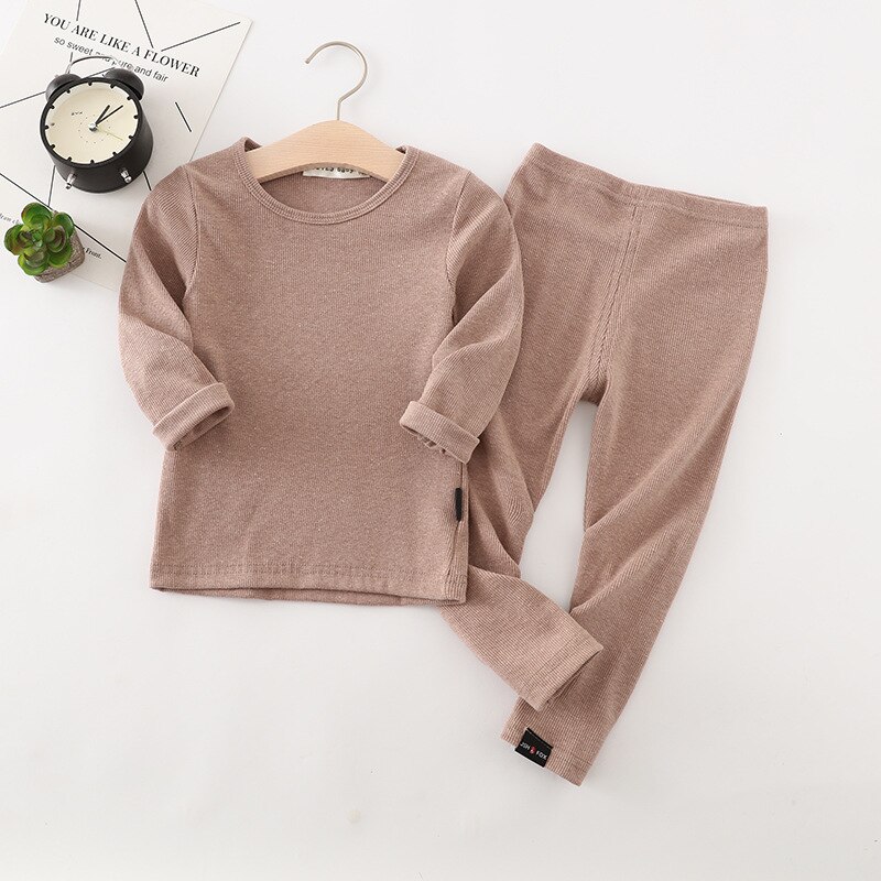 Long Sleeve Solid Color Baby Pajama Set