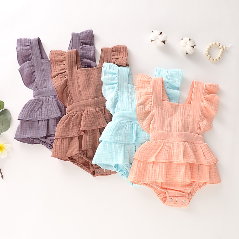 Sleeveless Layered Ruffles Cotton Romper for Baby Girls