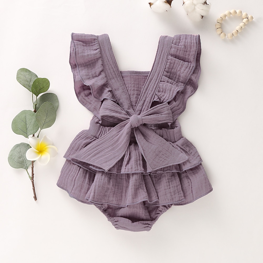 Sleeveless Layered Ruffles Cotton Romper for Baby Girls