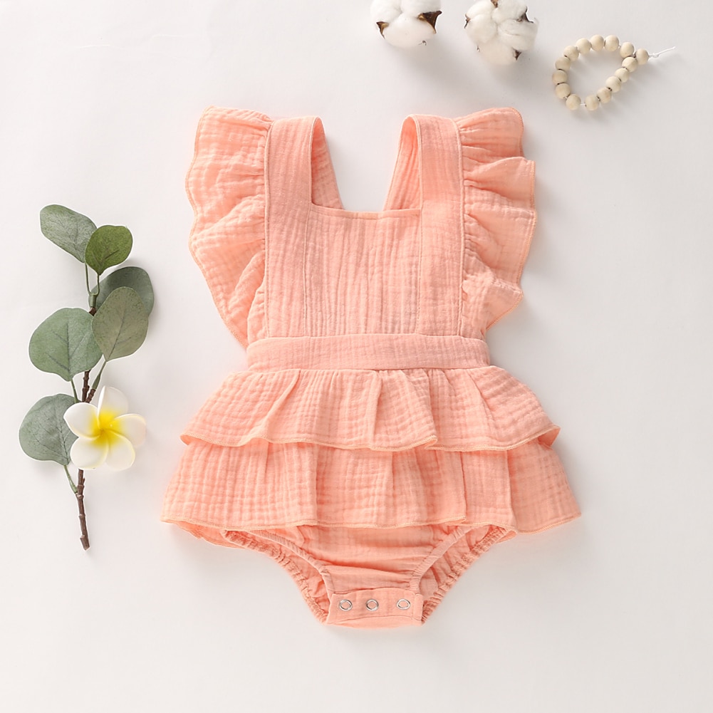 Sleeveless Layered Ruffles Cotton Romper for Baby Girls