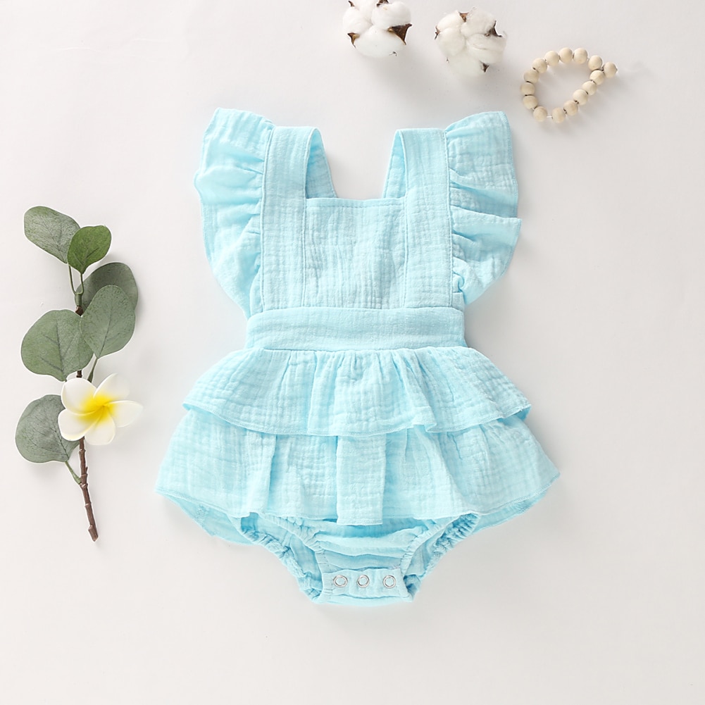 Sleeveless Layered Ruffles Cotton Romper for Baby Girls