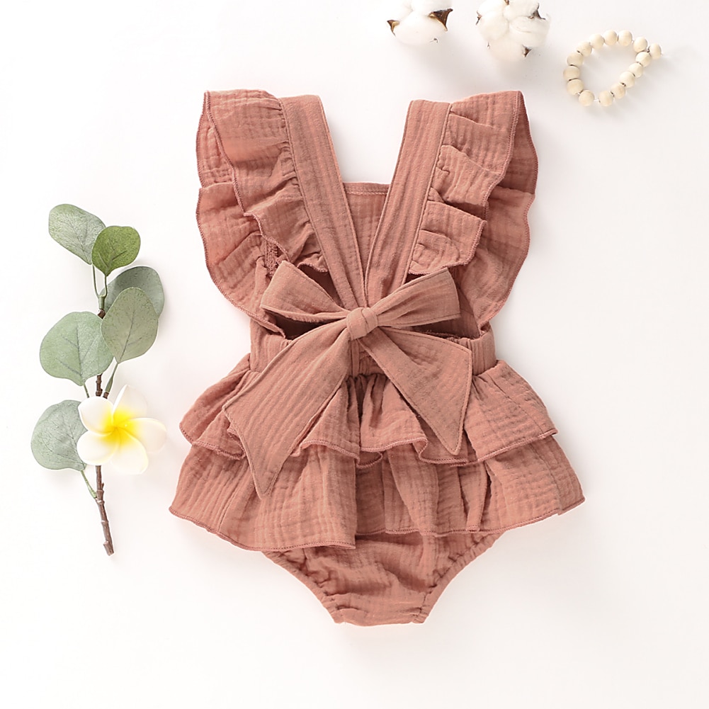 Sleeveless Layered Ruffles Cotton Romper for Baby Girls
