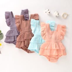 Sleeveless Layered Ruffles Cotton Romper for Baby Girls