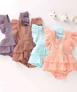 Sleeveless Layered Ruffles Cotton Romper for Baby Girls