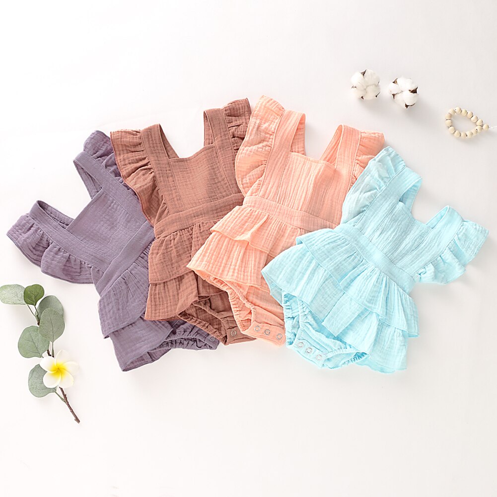 Sleeveless Layered Ruffles Cotton Romper for Baby Girls
