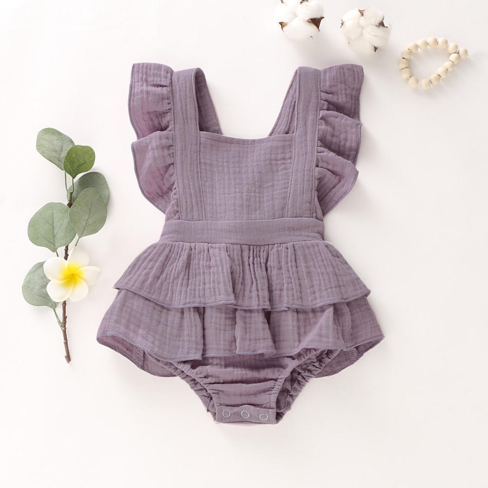 Sleeveless Layered Ruffles Cotton Romper for Baby Girls