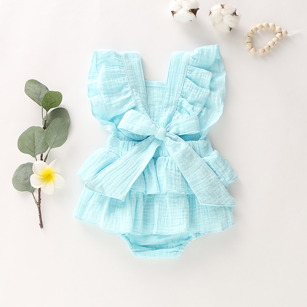 Sleeveless Layered Ruffles Cotton Romper for Baby Girls
