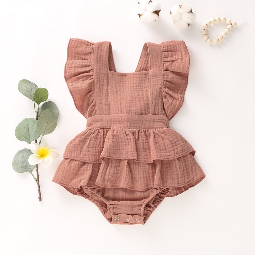Sleeveless Layered Ruffles Cotton Romper for Baby Girls