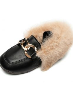 Girl's Chain Detail Eco Fur Loafers