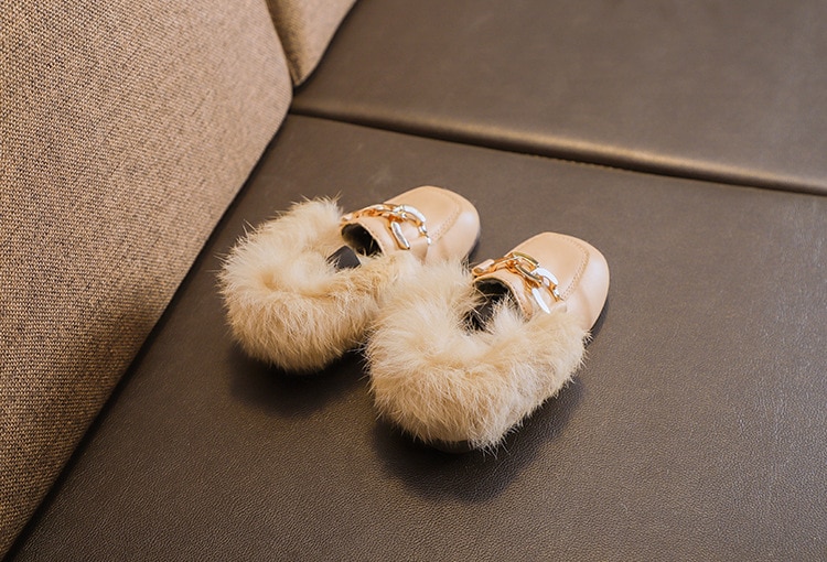 Girl's Chain Detail Eco Fur Loafers